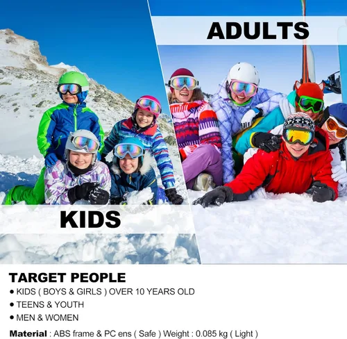 Vista 6 de Gafas de esquí, gafas de motocicleta, paquete de 3 gafas de snowboard para hombres, mujeres, adultos y jóvenes