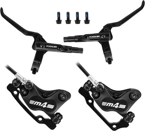 Vista 3 de MEROCA M4 Frenos de disco hidráulicos de 4 pistones para bicicleta de montaña Frenos hidráulicos para bicicleta Delantero 800mm y Trasero 1400mm