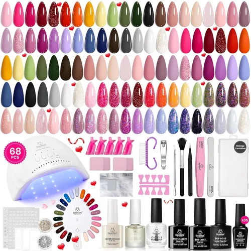Vista 18 de Beetles - Kit de esmalte de uñas de gel con luz UV, 80 unidades, 55 colores Color Enchantment with Everything Base Top Coat Beginner Starter at