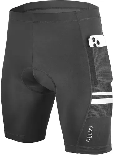Vista 13 de ROTTO Pantalones cortos de ciclismo para hombre con acolchado de esponja y gel para ciclismo de carretera y MTB 01 Negro/Bolsillos