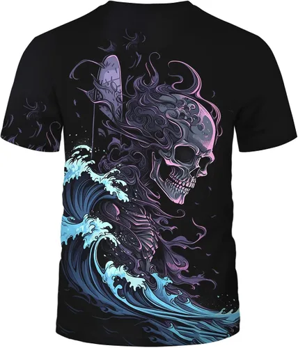 Vista 3 de Srcnhim Camiseta de verano para hombre con estampado 3D de calavera y esqueleto oceánico