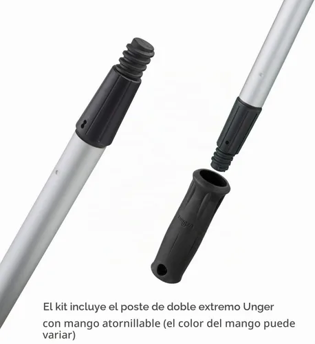 Vista 5 de Unger Kit profesional AquaDozer Max, espátula curvada de superficie lisa de 36 pulgadas y poste de doble extremo de 48 pulgadas, limpiador de hoja