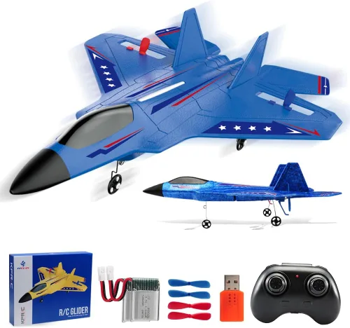 Vista 15 de Avión RC, avión RC F22 listo para volar, avión de control remoto de 2.4 GHz, avión de control remoto de 2 canales, juguete de aviones RC para niños