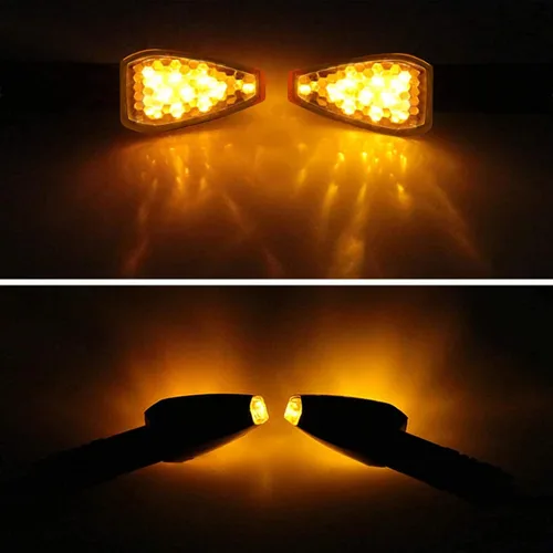 Vista 4 de Frienda 4 unids motocicleta señales de giro 14 LED 12v luces indicadores moto LED parpadeante brillante ámbar lámpara tallo flecha delantera luces