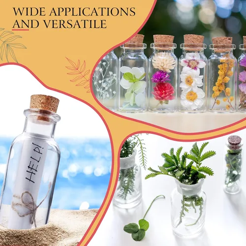 Vista 6 de Maxdot 50 botellas de plástico para poción con corcho, mini botellas de arte de arena, vial de deseos, regalo de mensaje de amor para bodas
