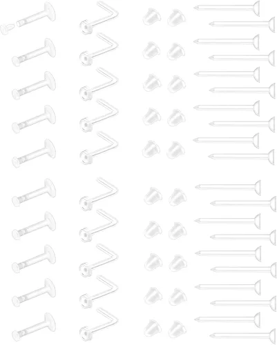 Vista 8 de 60 piezas de retenedores transparentes para cirugía, joyería de plástico Bioflex para pezón, lengua, nariz, tabique, cejas, cartílago, cartílago