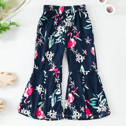 Vista 6 de Fashion Little Girl's 2 Piece Clothes Set Summer Toddler Garments Ruffle Trim Top and Floral Long Bell Bottoms Pants