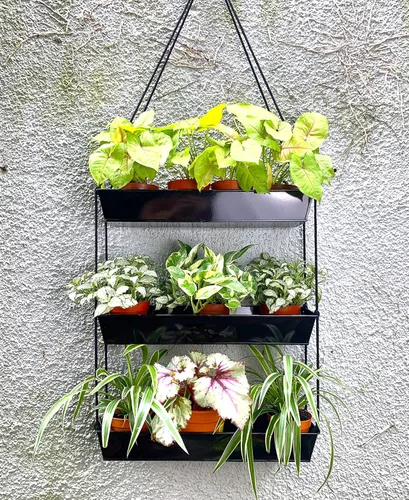 Vista 8 de LaLaGreen - Maceta escalonada de 16 pulgadas para plantas suculentas de interior, maceta rectangular moderna de metal negro de 3 niveles