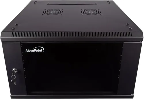 Vista 10 de NavePoint 6U gabinete de servidor para montaje en pared con estantes y puerta de vidrio con llave, incluye 2 ventiladores, paneles laterales
