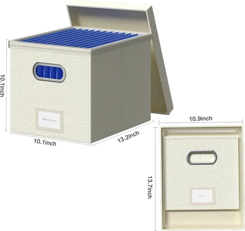 Vista 5 de Caja Organizadora de Archivos - Cajas de Archivos para Archivos Colgantes con Tapa Juego de 2 Organizador de Carpetas Colgantes Decorativas