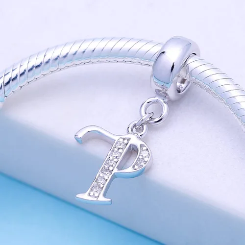 Vista 73 de ABUN Abalorio de plata de ley 925 con letra A a la Z, espaciador de inicial, con circonita cúbica transparete colgante, auténtica, para pulseras