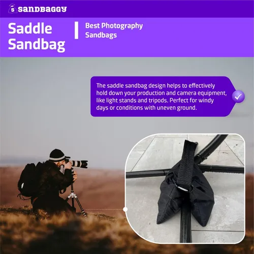 Vista 6 de Sandbaggy Sillín de arena (negro) – Viene prellenado con 15 libras de arena (capacidad de peso de 25 libras) – Pesas para fotografía, tiendas