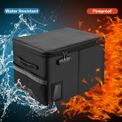 Vista 2 de TOMKID Archivador ignífugo con cerradura, organizador de documentos ignífugo, caja de archivos plegable, archivador con asa para certificaciones
