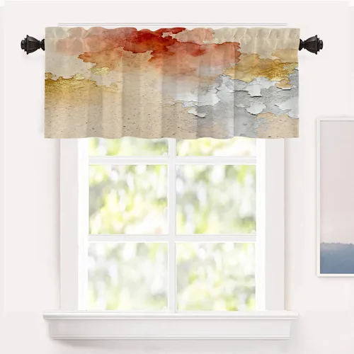 Vista 139 de Shrahala Beige and Orange Abstract Art Brushstrokes Blackout Curtain Tiers, Abstract Oil Paint Kitchen Valance Light Blocking Tier Drapes with Rod