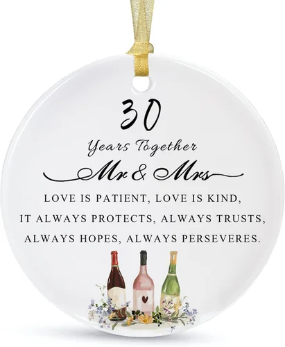 Vista 14 de Adorno de Navidad de aniversario de 10 años 2026, décimo para parejas, adorno de cerámica de diez años casados para decorar bodas en el hogar