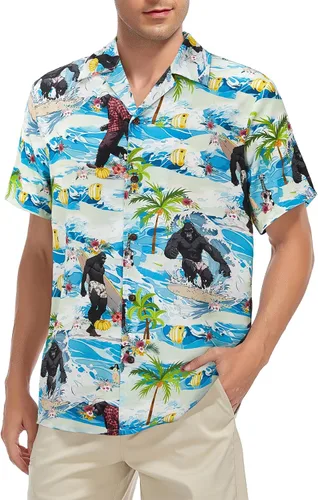 Vista 147 de Camisa hawaiana para hombre, con estampado floral, cómoda, con botones, casual, manga corta, ropa de playa para hombre