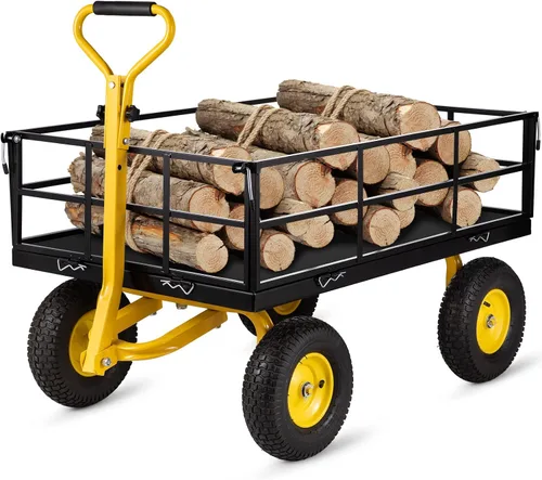Vista 19 de VEVOR Carrito de jardín de acero de 900 libras, mango 2 en 1, carro de jardín extraíble resistente con neumáticos libres de 10 pulgadas, carrito