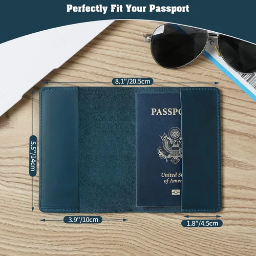 Vista 2 de Jack&Chris Funda de cuero para pasaporte, funda de viaje para hombres y mujeres, azul (Blue1), Casual