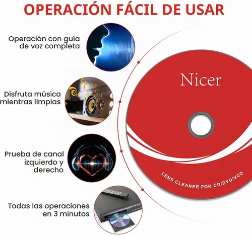 Vista 4 de Nicer Kit limpiador de reproductor de CD/VCD/DVD, disco de limpieza de lentes láser, NS-2 con sistema de limpieza de doble cepillo