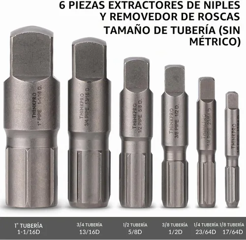Vista 2 de Juego de 6 Piezas de Extractores de Tubería, Extractores de Acero Resistente de TUBERÍA de 1/8 a 1 Pulgada para Tuberías Rotas, Juego de Extractores