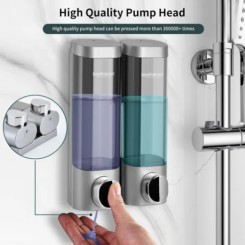 Vista 4 de Dispensador de jabón de ducha 2 en 1, dispensador de champú y acondicionador de cámara de 10.1 fl oz, dispensador de champú para ducha montado