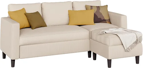 Vista 7 de Shintenchi Sofá modular en forma de L, sofás modulares convertibles con otomana móvil, sofá tapizado de pana de 3 asientos, sofás pequeños para sala