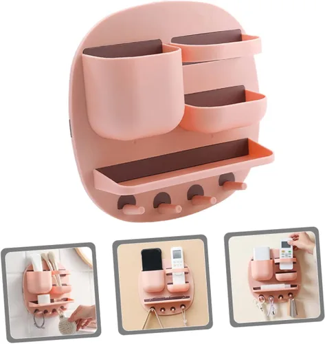 Vista 7 de Estante de pared para baño, estante para colocar sobre el gabinete, estantes de cocina de polipropileno rosa, estante organizador de baño