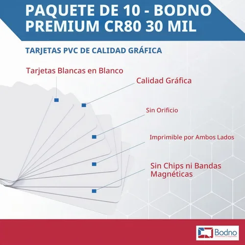 Vista 2 de Bodno CR80 - Paquete de 10 tarjetas de PVC de calidad gráfica prémium de 30 mil