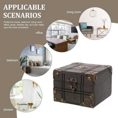 Vista 3 de Alipis Vintage Wooden Jewelry Box Retro Antique Trinket Storage Case with Buckle for Rings Earrings Necklaces Bracelets Retro European