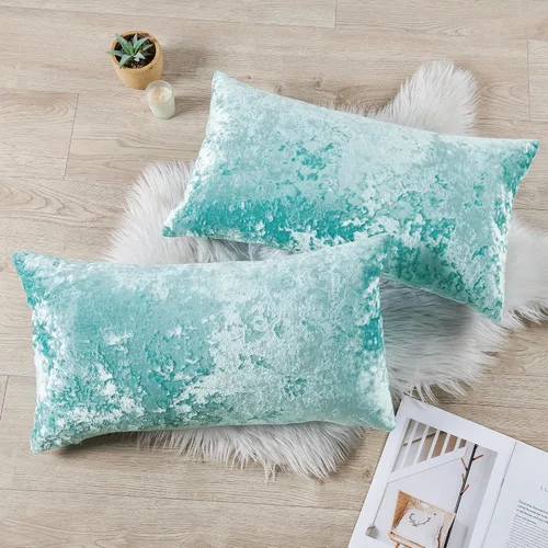Vista 5 de Juego de 2 fundas de almohada lumbares decorativas de terciopelo abstracto de 14 x 26 pulgadas, fundas de almohada rectangulares de lujo suaves