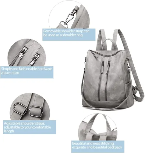 Vista 2 de Mochila para mujer, mochila pequeña de cuero impermeable antirrobo, bolsos de hombro para mujer