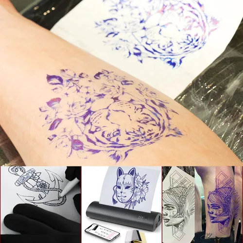 Vista 4 de Magic Creator - 20 piezas de papel de transferencia de tatuajes, plantillas de tatuaje de 4 capas, papel térmico Ultra HD, papel de transferencia