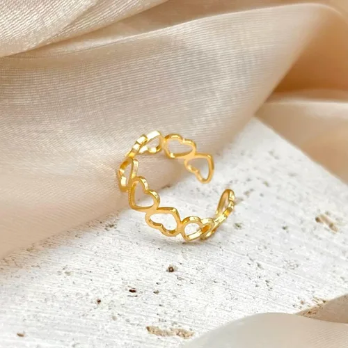 Vista 3 de Gryrigns Heart Shape Ring for Women Girls, 18k Gold Plated Stainless Steel Classical Simple Band, Adjustable
