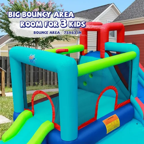 Vista 3 de Action Air Bounce House - Casa inflable con soplador para interiores y exteriores - Castillo hinchable con tobogán - Gran área hinchable, amor por