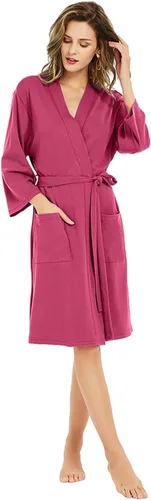 Vista 10 de U2SKIIN Batas para mujer, 100% algodón, ligeras batas con mangas 3/4, kimono de punto, suaves, ropa de casa, bata corta de baño A-algodón gris