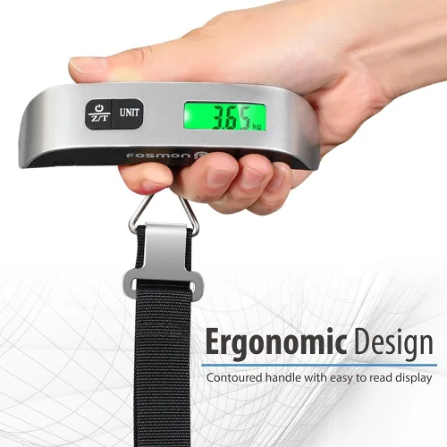 Vista 3 de Fosmon Báscula digital de equipaje (paquete de 2), pantalla LCD de retroiluminación de temperatura, báscula de equipaje con capacidad de 110 libras