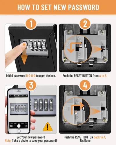 Vista 8 de BKNOOU Caja grande de bloqueo de llave para montaje en pared exterior para llaves al aire libre, impermeable, combinación de 4 dígitos, caja