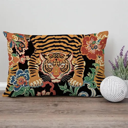 Vista 137 de ArogGeld Funda de cojín con flores verdes y blancas con flores grises y negras y hojas verdes en estilo chinoiserie, funda de almohada cuadrada