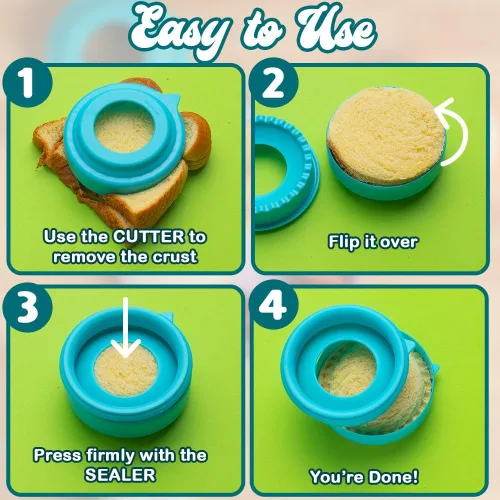 Vista 2 de Cortador y sellador de sándwich (círculo) - Preparador de sándwiches sin corteza - Ideal para fiambrera y caja de Bento - Almuerzo para niños