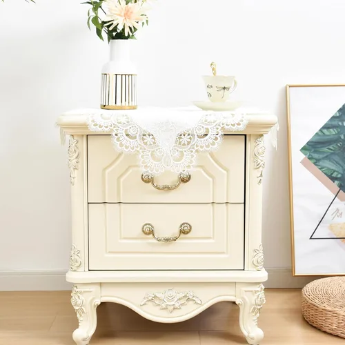 Vista 2 de Wolkemer Paquete de 2 manteles cuadrados pequeños de jacquard de encaje blanco elegante para decoración de mesa para el hogar, bufanda de tocador