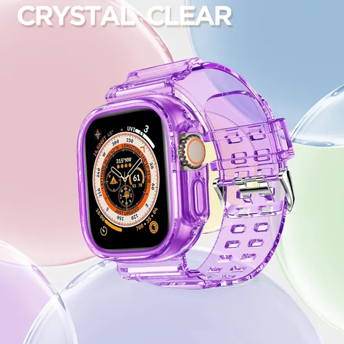 Vista 87 de DABAOZA - Correa transparente compatible con Apple Watch con estuche protector, correa deportiva de TPU con brillo para mujeres y hombres