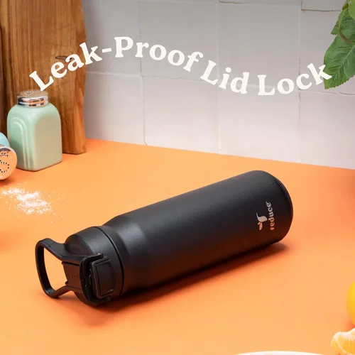 Vista 5 de REDUCE Hydrate Pro - Botella de agua aislada de acero inoxidable de 24 onzas, tapa abatible a prueba de fugas, apta para lavavajillas, sin BPA, Negro