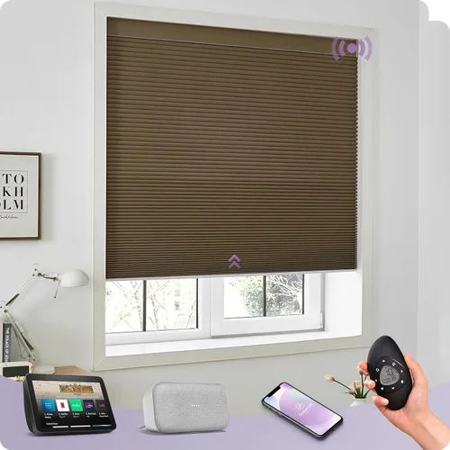 Vista 15 de Graywind Persianas celulares inteligentes personalizadas compatibles con Alexa Google, opacas, recargables, motorizadas, de 5/8 pulgadas, diseño