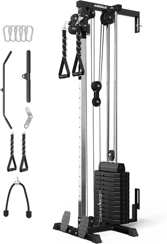 Vista 14 de Mikolo Estación de cable de montaje en pared, máquina cruzada de cables con sistema de polea doble y 19/27 posiciones ajustables para equipos