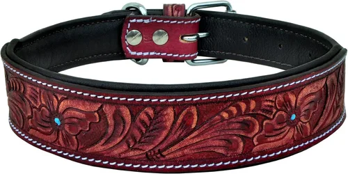 Vista 2 de Affilare Collar de cuero para perro, estilo occidental, resistente, hecho a mano, ajustable, acolchado, suave para cachorros y perros grandes