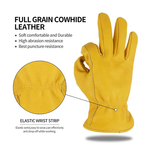 Vista 3 de Guantes de trabajo de cuero KKOYING, guantes de cuero cálidos de invierno para hombres y mujeres, guantes de jardinería con resistencia a