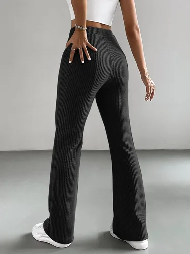 Vista 2 de GORGLITTER Pantalones de yoga acampanados para mujer, de cintura alta, de punto acanalado, acampanados