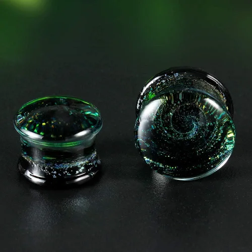 Vista 5 de COOEAR Tapones y túneles de cristal para piercing de galaxia, acampanados, par de estiradores de expansión empaquetados para regalo