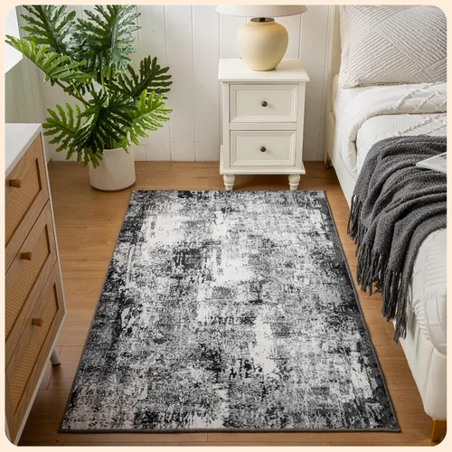 Vista 363 de Istana Alfombra larga antideslizante de 2.5 x 8 para el hogar, para pasillo y cocina, lavable, sedosa y suave al tacto, elegante, color azul y marfil