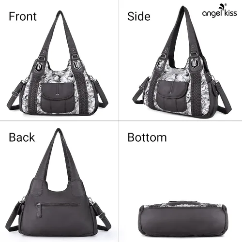 Vista 4 de Angelkiss - Bolsos y bolsos de mano para mujer, de cuero vegano lavado, bolso cruzado estilo hobo